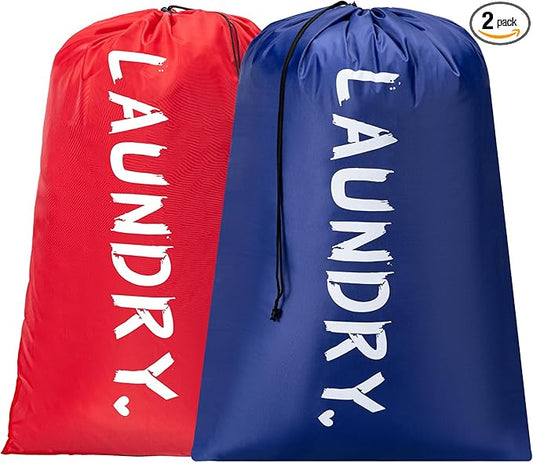 2 Pack XL Travel Laundry Bag, Machine Washable Dirty Clothes Organizer with Drawstring, Large Enough to Hold 4 Loads of Laundry, Easy Fit a Laundry Hamper or Basket Travel Essentials 24" x 36"