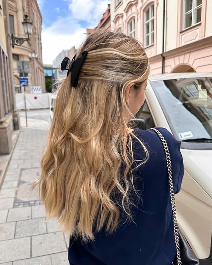 4Pcs Large Hair Claw Clips - Acrylic Big Hair Clips for Thick Hair Strong Hold Hair Jaw Clips Non-slip Banana Hair Barrettes Clips for Women Girls (Gray+Green+Black+Orange)