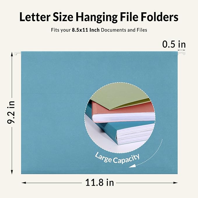 SUNEE Hanging File Folders, 50 Pack Letter Size Hanging File Folders with 1/5-cut Tabs, Stay Organized for Your Home and Office Bulk File, Documents and Paper,5 Retro Colors