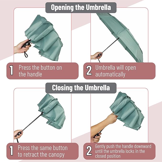 Mr. Pen- Windproof Travel Umbrella, Small Water-Resistant Automatic Folding Umbrella for Rain and Sun, Light, Compact and Portable for Women & Men, Fits Car & Backpack
