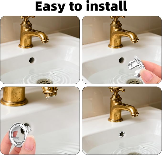 10 Pcs Sink Overflow Ring Cover, Chrome Bathroom Sink Overflow Trim Ring Cap Drain Hole Insert for Kitchen Bathroom Basin Vanity & Ceramic Sinks