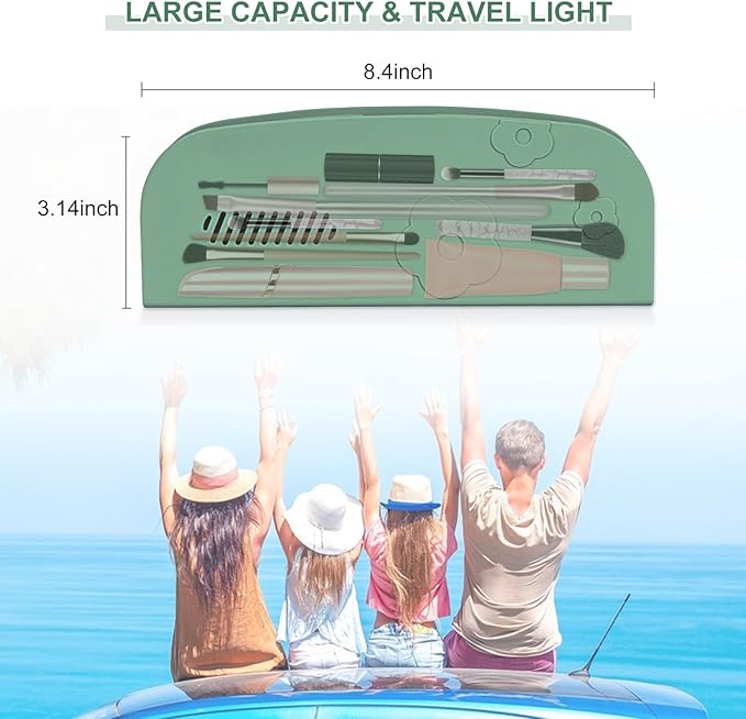 Travel Silicone Makeup Brush Holder with Breathable Lightweight Cosmetic Organizer Bag - Portable, Stylish, Versatile | Ideal Makeup Brush Case Pouch (Green)