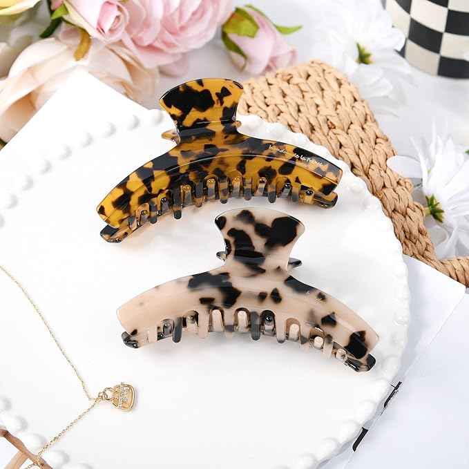 2 Pack Hair Claw Clips Women Large Tortoise Hair Clip French Design Barrettes Celluloid Leopard Print Accessories Jaw Clips for Thick Hair