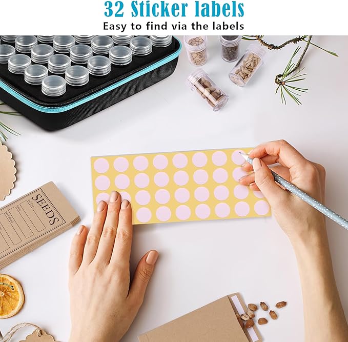 30 Slots Seed Storage Organizer with 20 Seed Envelopes, Sturdy Seed Organizer Storage Box with Zipper Bag Label Stickers(Seeds not Included), Seed Storage Container for Flower Plants Garden
