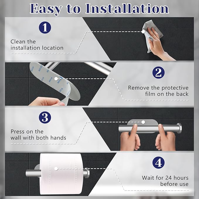 Toilet Paper Holder, Stainless Steel & No Drilling Toilet Paper Holder Wall Mount, Waterproof Self Adhesive Toilet Paper Holders for Bathroom, Kitchen, Washroom（Sliver）