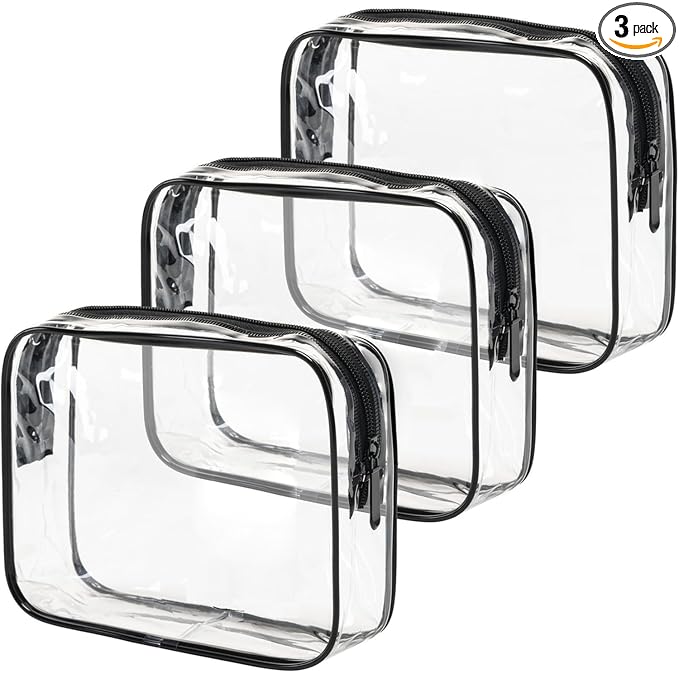 MODENGKONGJIAN TSA Approved Toiletry Bag, 3 Pcs Clear Toiletries Bags Quart Size Travel Makeup Cosmetic Bag for Women Men, Carry on Airport Airline Compliant Bag (Clear Black)