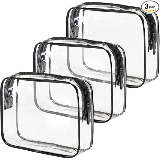 MODENGKONGJIAN TSA Approved Toiletry Bag, 3 Pcs Clear Toiletries Bags Quart Size Travel Makeup Cosmetic Bag for Women Men, Carry on Airport Airline Compliant Bag (Clear Black)