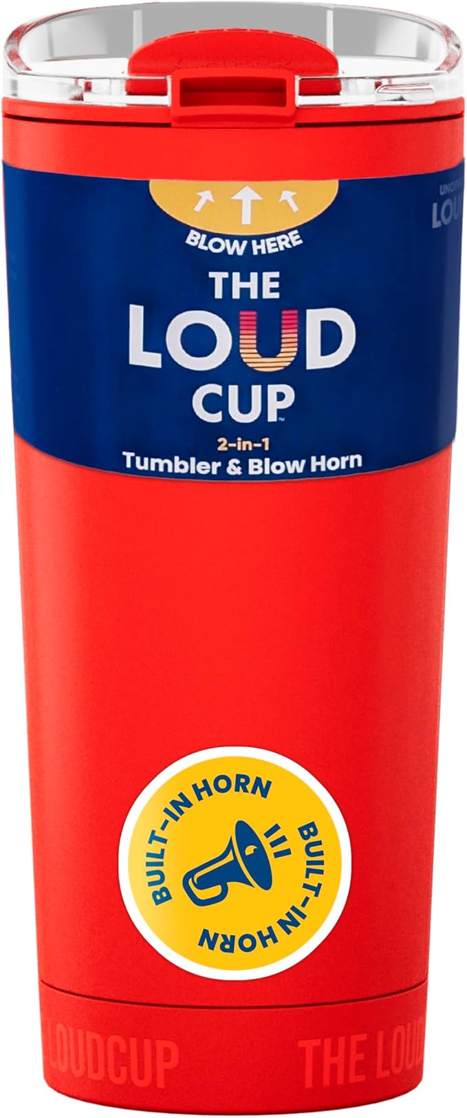 The LoudCup Blow Horn Tumbler, Cheer & Sip 2-in-1 Reusable Water Bottle with Built-In Horn for Sports Games, Tailgates, Parties & Events, BPA-Free