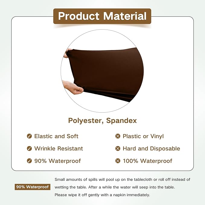 Square Fitted Table Cover Elastic Tablecloth Stretch Spandex Table Top Cover Table Topper Cap for Dining Kitchen Home Party Brown 36X36 Inch