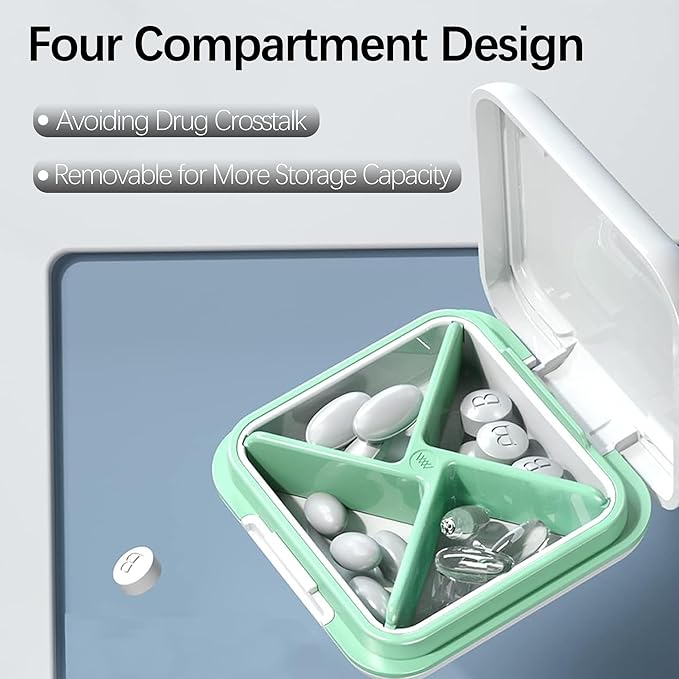 DUBSTAR Pill Case, Small Pill Box - Waterproof Portable Daily Small Pill Case for Purses Pocket Compact Travel Medicine Holder for Vitamins, Fish Oils, Supplements, Medication (White)