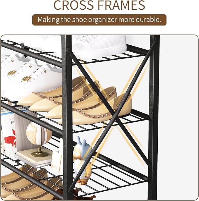 10-Tier Tall Shoe Rack, Large Capacity Shoe Shelf Holds 40-45 Pairs, Shoe Organizer for Entryway, Hallway, Living Room, Rustic Brown