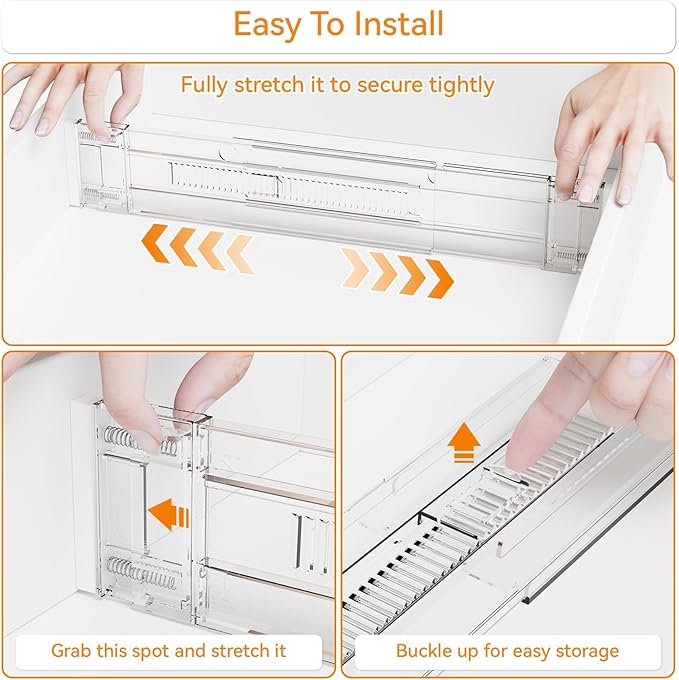 Yieach 4 Pack 3.2 Inch Shallow Acrylic Drawer Dividers for Clothes -Expandable from 15-21''- Adjustable Drawer Dividers for Baby Clothing,Sock,Underwear,Clear in Drawer Separators for Dresser,Kitchen