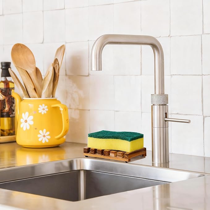 2PCS Slotted Bar Soap Holder Teak Wood by HTB, Kitchen Wooden Sponge Holder, Self Draining Soap Dish for Shower, Sink, Bathroom, Bathtub, RV