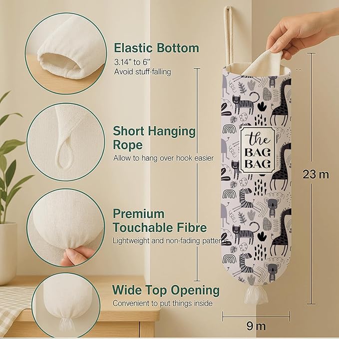 Animal Plastic Bags Holder, The Bag Bag Grocery Bags Holder for Kitchen Essentials, Reusable Hanging Grocery Sack Organizer, Stylish Reusable Plastic Sack Storage Dispenser for Home Kitchen Decor