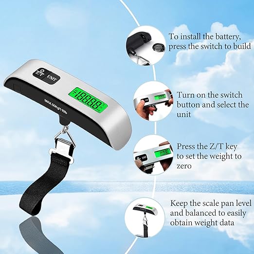 Luggage Scale, 110lb Luggage Weight Scale with 4 Unit Switching Functions & LED Display, Luggage Scale Travel Digital for Weighing Luggage, Backpacks, Packages and Markets