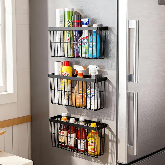 SleekStore Kitchen Cabinet Door Storage Box, Self-Adhesive Wall Mounted, Wardrobe/Bathroom/Refrigerator Small Items Organizer, Oil Bottle/Seasoning Storage (3 Piece)