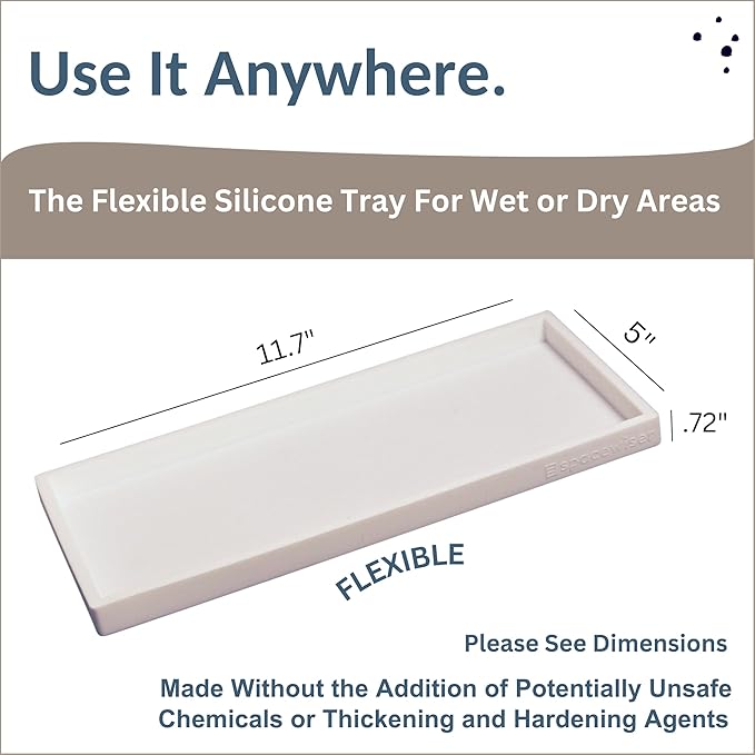 Spacewiser Countertop and Vanity Tray - 11.7" Silicone Bathroom Tray Countertop, Dish Soap Trays for Kitchen Counter, Bathroom Counter Organizer Accessories Caddy, Shower Trays Makeup Mat Oil, White