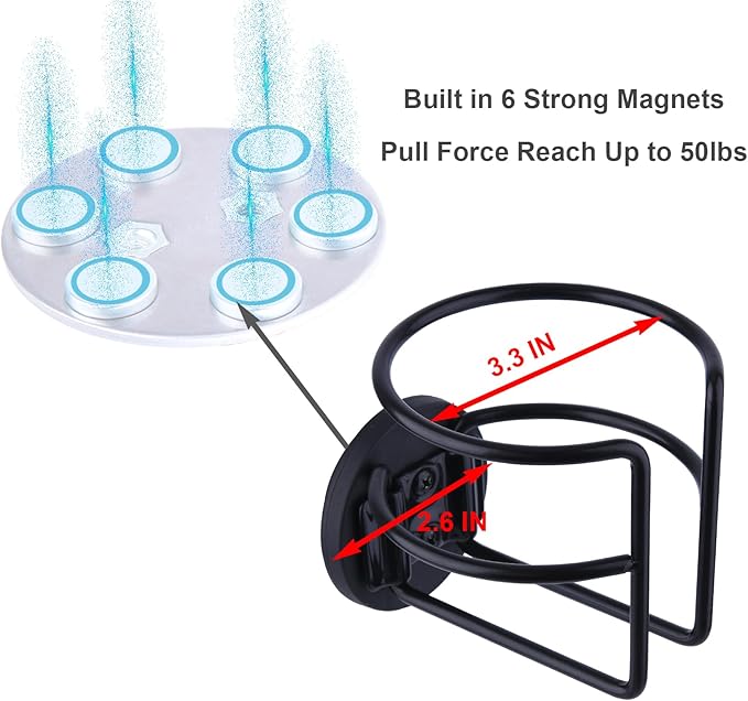 Strong Magnetic Cup Holder, Fully Covered Anti Drop Drink Holder, Horizontal or Vertical Mount on Metal Surface, Portable Magnet Bottle Holder for Bus Tractor Truck Mower Refrigerator 1 Pack