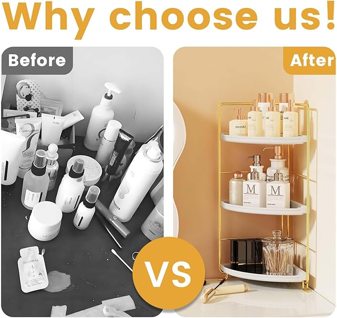 3-Tier Bathroom Organizer Countertop, Corner Bathroom Counter Organizer, Makeup for Vanity Skincare Organizers and Storage, Kitchen Counter Organizer Perfume Organizer (Gold)