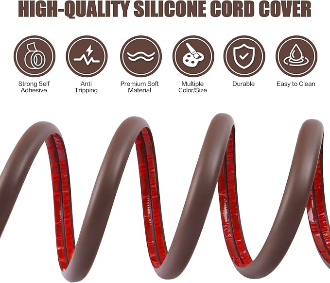 Floor Cord Cover Self Adhesive Cord Hider, 3.3FT Cable Management, Extension Strip Protector for Wires, Prevent Cable Trips for Offices, Gyms, Exhibitions Cavity: 0.47"(W) x 0.35"(H) Coffee