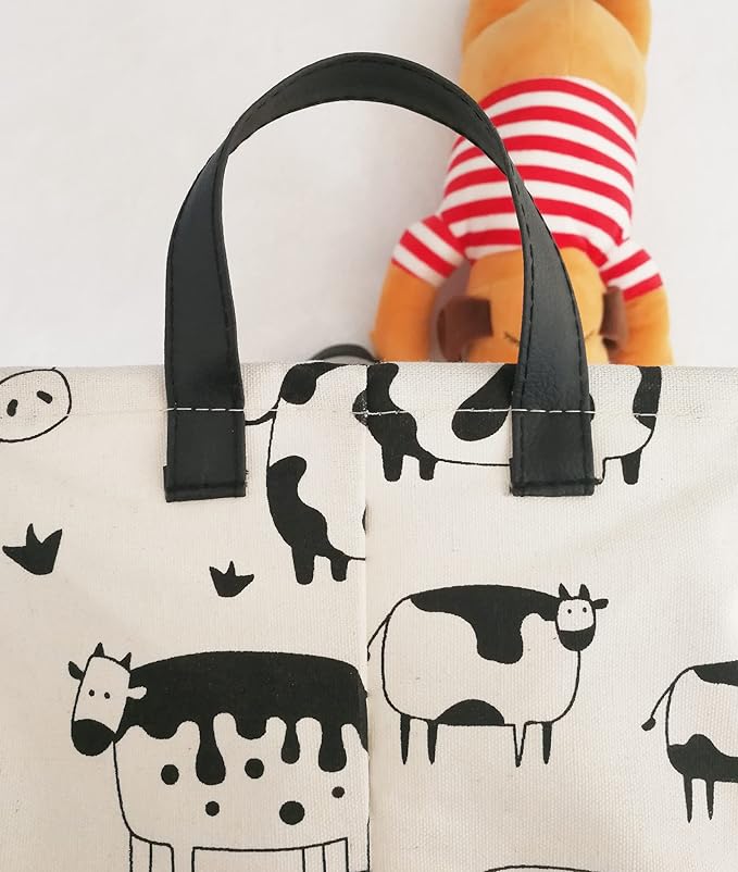 KUNRO Rectang Cow Storage Basket Gift Shelf Basket Storage Bin, Nursery Basket Organizer Box for With Handles for Room Deco