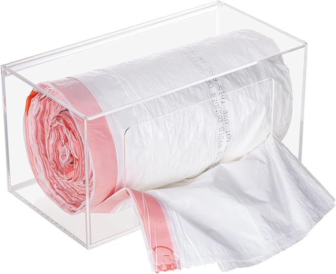 Large Trash Bag Holder with Lid, Wall Mount and Under Sink Stackable, Clear Acrylic Cabinet Kitchen Organizer Storage Box Dispenser for Plastic Garbage Bags Grocery Bag Roll Can Container