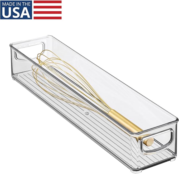 iDesign Slim Clear Plastic Storage Bin, Extra Long Narrow Stackable Organizer for Kitchen and Pantry
