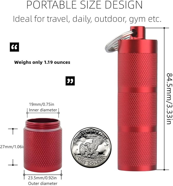 Waterproof Keychain Pill Holder - Compact, Portable, and Secure Pill Box with 3 Compartments - Pocket-Sized Pill Case and Container for Daily Medication on The Go (Wine Red)