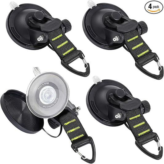CONBOLA Suction Cups Hooks Heavy Duty Outdoor Car Camping Essentials 4 Pieces Upgraded Tie Down Suction Cup, Camper Accessories Strong Power for RV Boat Window Glass Camping Trap. (4 pcs, Green)