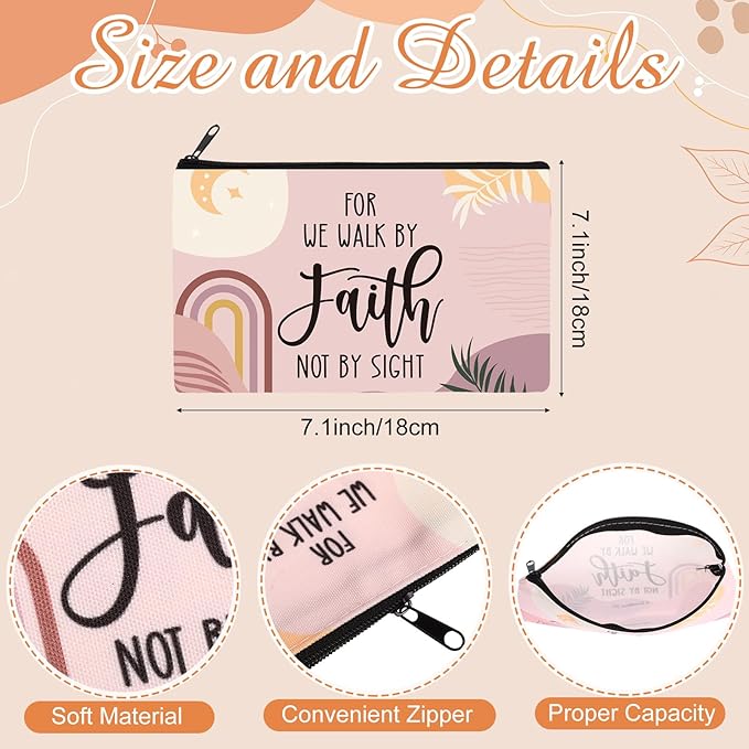 Reginary 20 Pieces Boho Religion Cosmetic Bag for Women Christian Bible Roomy Makeup Bags with Zipper Church Religious Toiletry Bag Pouch Travel Accessory Organizer Gifts, 7 x 4.3 Inches