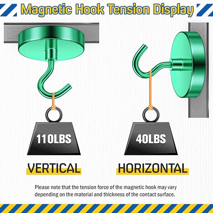 FINDMAG Magnetic Hooks for Cruise Cabins, 110lbs Magnetic Hooks for Classroom, Magnets for Cruise, Heavy Duty Magnets Strong, Classroom Decor, Locker Organizer, Camping Essentials, 6 Pack, Green