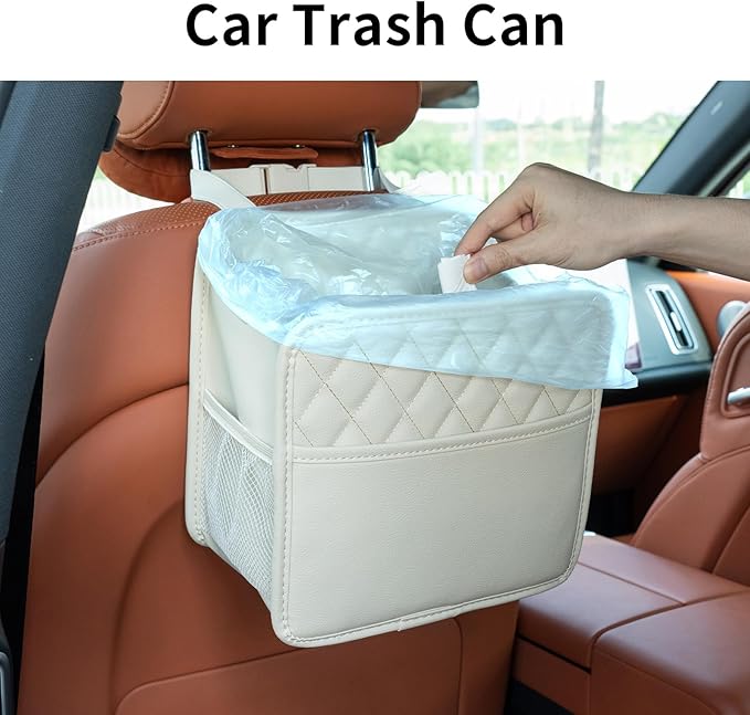 Car Seat Back Hanging Bag Car Document Holder Multi-Pocket Bottle Bag Storage Box Organizer Travel Tidy Pouch Pocket Kids Beige