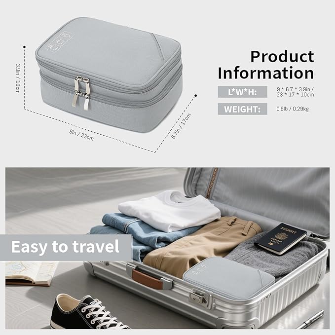 Lanola Travel Cable Organizer Bag, Electronic Accessories Case Portable Double Layer Cable Storage Bag for Cord, Phone, Charger, Flash Drive, SD Card, Phone, Power Bank, Personal Items - Grey