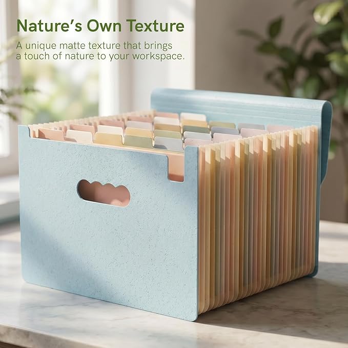 ABC life 26 Pockets Accordion File Organizer, High Capacity Expanding File Folder for Letter A4 Size, Portable Document Holder with A-Z Tabs for Tax Receipt, Teacher & Home Office - Dusty Blue
