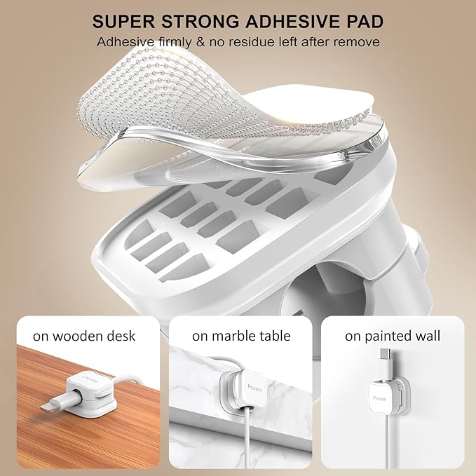 12 Pack Magnetic Cable Clip Organizer Cord Holder, Picozon Adhesive Cable Management, Wire Phone USB Charger Cable Holder, Keeper Organizer for Office Home Desktop Table - White