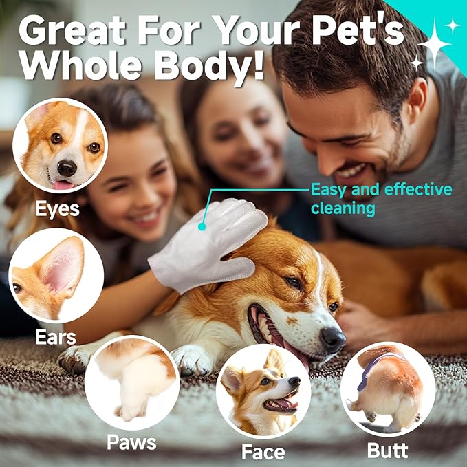 Pet Glove Wipes for Dogs and Cats [Individually Wrapped][Hypoallergenic Cleaning & Deodorising] Glove Bathing Wipes Moisture-rich Thickened Gloves for Daily Care, Traveling, Rinse Free Grooming Wipes