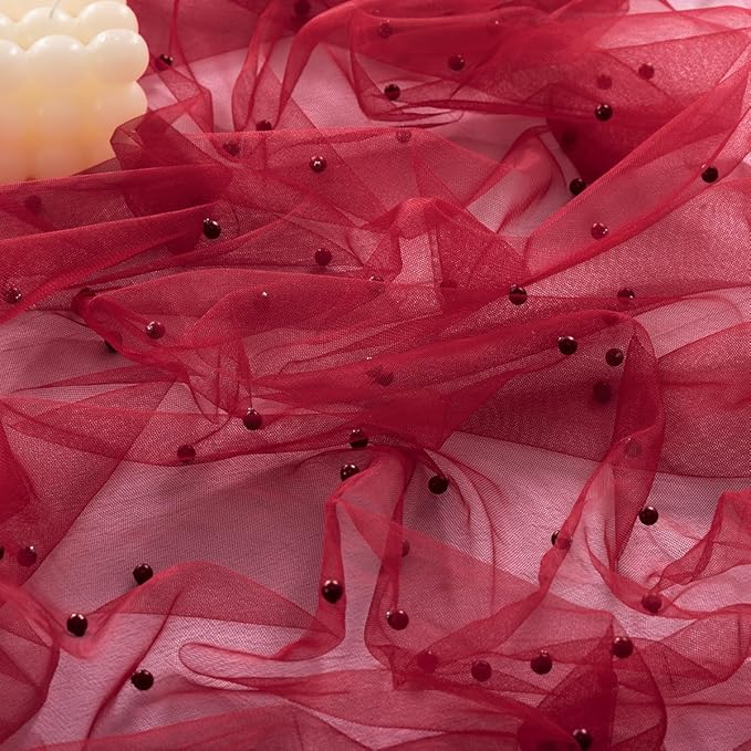 Socomi Pearl Table Runner Tulle Summer Cheesecloth 10FT Gauze Cheese Cloth Sheer Chiffon Wedding Birthday Party Baby Shower Bridal Anniversary Holiday Centerpiece Table Decor 3pcs Red