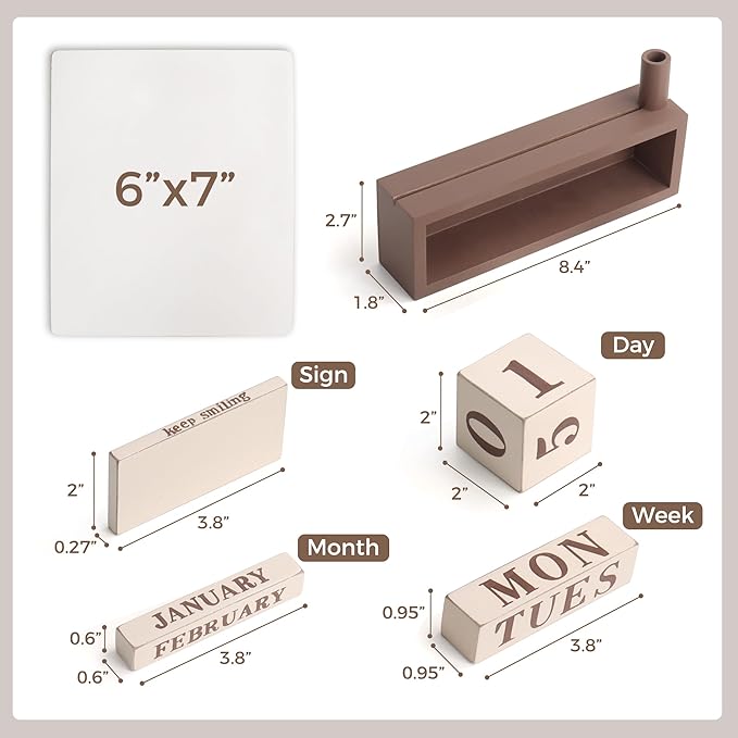 SELEAD Wooden Block Desk Calendar with Dry Erase White Board - Daily Desktop Perpetual Calendar Words Sign Quotes for Home Office Classroom Decor, Teachers Students - Brown