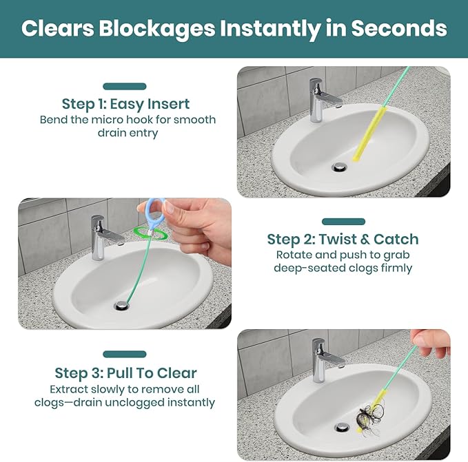 51 Inch Anti-Break Metal Drain Snake, Nylon-Coated Drain Clog Remover, Flexible Hair Blockage Cleaner Tool for Shower, Bathroom Sink & Tub, Reusable Pipe Unclogger for Home Use (6 Pack) (Green)