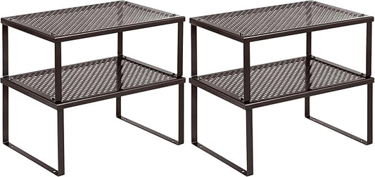 SONGMICS Spice Rack, Cabinet Shelf Organizers, Shelf Organizer, Countertop Organizer, Shelf Riser, Stackable, Expandable, Set of 2 Metal Kitchen Counter Shelves, Brown UKCS01BR (Pack of 2)