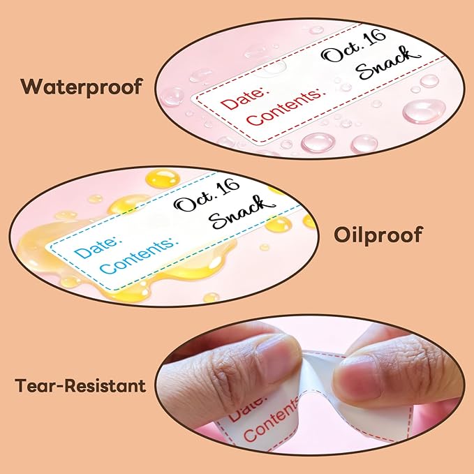 1" x 3" Freezer Labels, 350 PCS Removable Food Storage Stickers, 2 Color Waterproof & Oil-Resistant Write-On Freezer Labels for Kitchen, Refrigerator, Meal Prep, and Containers, TRSTGIX