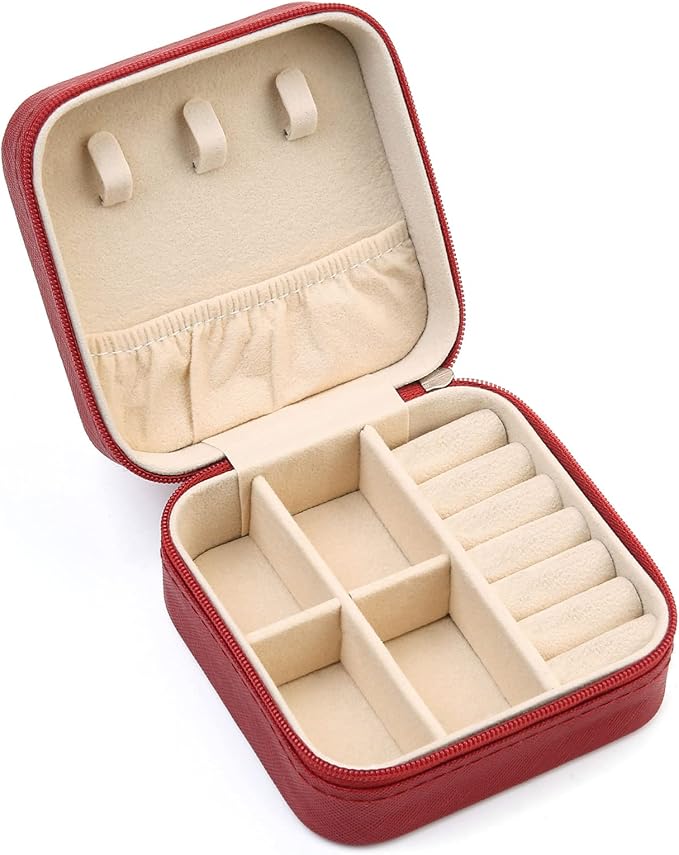 Mini Jewelry Travel Case, Small Portable Jewellry Organizer Box Portable Display Storage Box for Rings Earrings Necklaces, Gifts for Girl, Women, Wedding, Birthday,New Year,Christmas Gifts(Red)