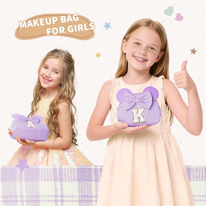 Christmas Gifts for Grandkids, Birthday Gifts for Girls | Personalized Initial Makeup Bag Cosmetic Travel Toiletry Bag for Girl Kid Years Old Birthday Christmas Gift for Girls Kids Purple P