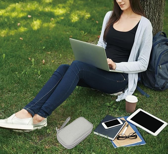 Travel Organizer Pouch Electronic Accessories Carry Case Portable Waterproof Double Layers Storage Bag for Cable, Cord, Charger, Phone, Power Bank, Earphone, Hard Drive (Light Grey, Large)