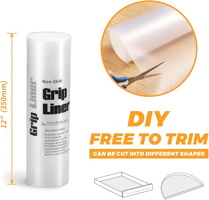 Glotoch Non-Adhesive Clear Shelf Liners for Kitchen Cabinets 12" x 20FT, Non-Slip Drawer Liners for Dresser, Waterproof Cabinet Liners for Shelves/Dresser/Refrigerator/Bathroom