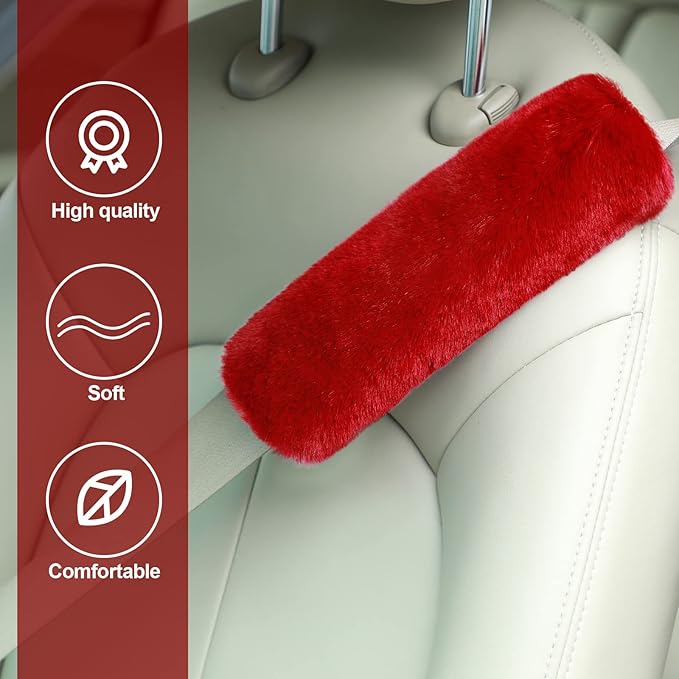 Boao 4 Pack Faux Sheepskin Car Seat Belt Pads Seatbelt Protector Soft Seat Belt Shoulder Strap Cover Comfort Harness Pad(Wine Red, 9.9 Inch)