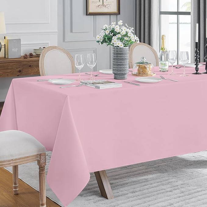 VidaFete Tablecloth 2 Pack 90 * 156inch Rectangle Table Cloth Polyester, Stain Wrinkle Resistant Polyester Dining Table Cover for Kitchen Dining Party Wedding Rectangular Buffet Decoration (Pink)