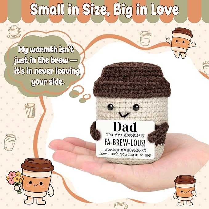 Agantree art Fathers Day Birthday Gifts for Coffee Lover Dad from Son Daughter Wife Birthday Father’s Day Handmade Crochet Coffee Mug for Best Daddy Papa Step-Dads Husband Espresso I Love You Present