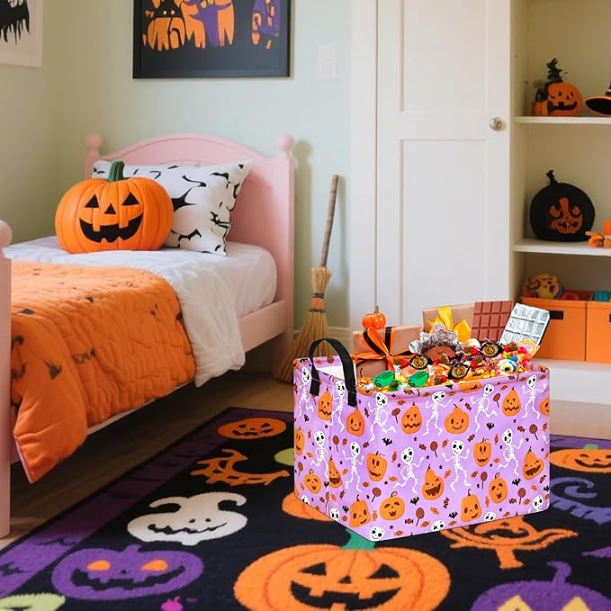 Rec Halloween Ghost Storage Basket Box Hamper Collapsible Organizer Bin Gift Shelf Baskets for Home and Kitchen Storage.
