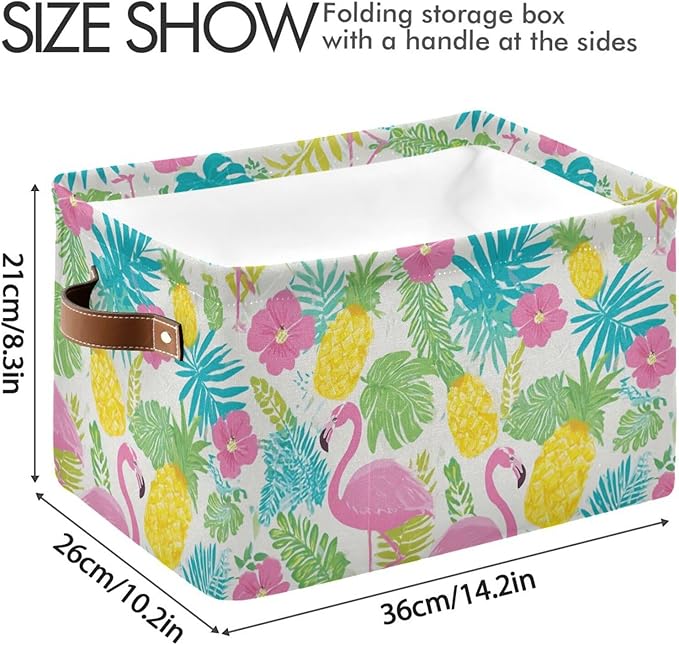 Aslsiy Storage Basket Summer Flamingo Hibiscus Nursery Bins Tropical Leaf Pineapple Baby Box Canvas Clothes Shelf Basket Laundry Hamper Gift Basket for Home Closet 1 Pcs